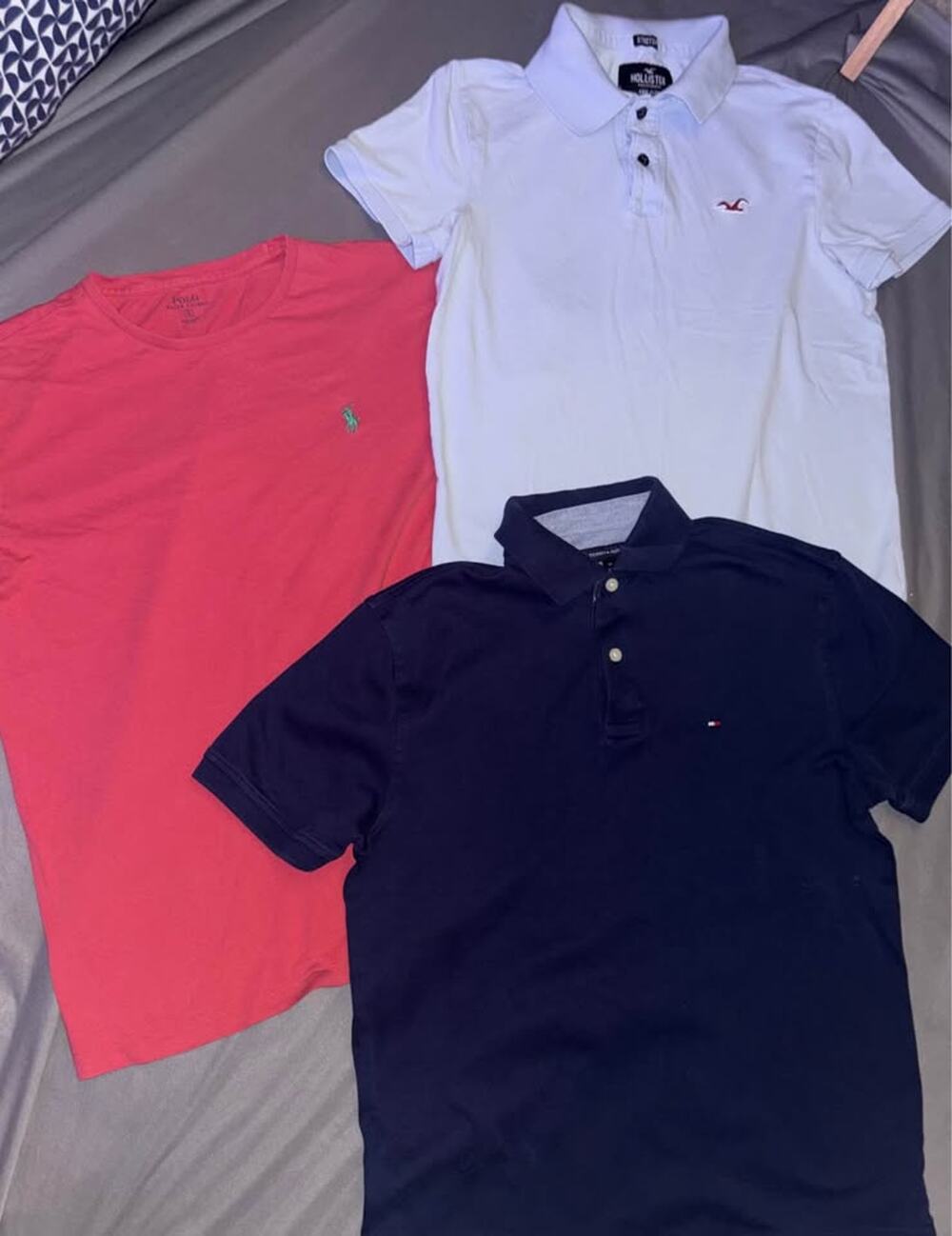 3 pc Polo Ralph Lauren, Hollister, and Tommy Hilfiger Men's Shirt Bundle- small